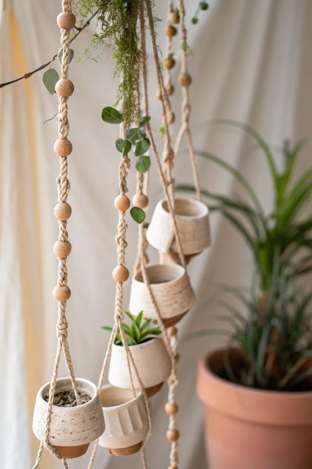 Elevate your outdoor expanse through an exquisite earthenware container festoon, intertwining understated sophistication with inherent splendor.