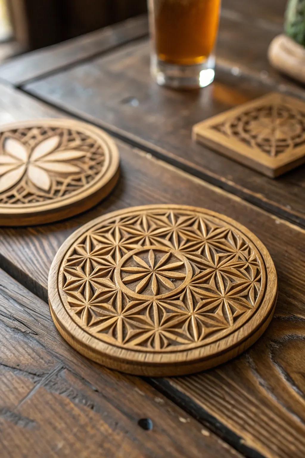 Craftsmanship at its finest: Enhance your area with precision-cut coasters.