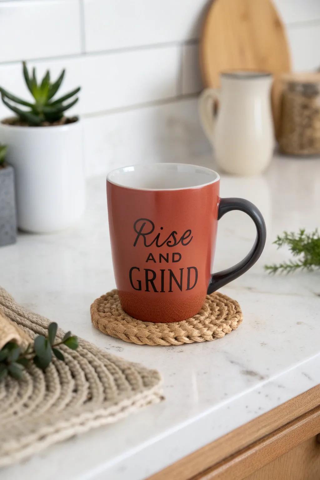 Start your day with a bold reminder: Rise and Grind. ☕️✨