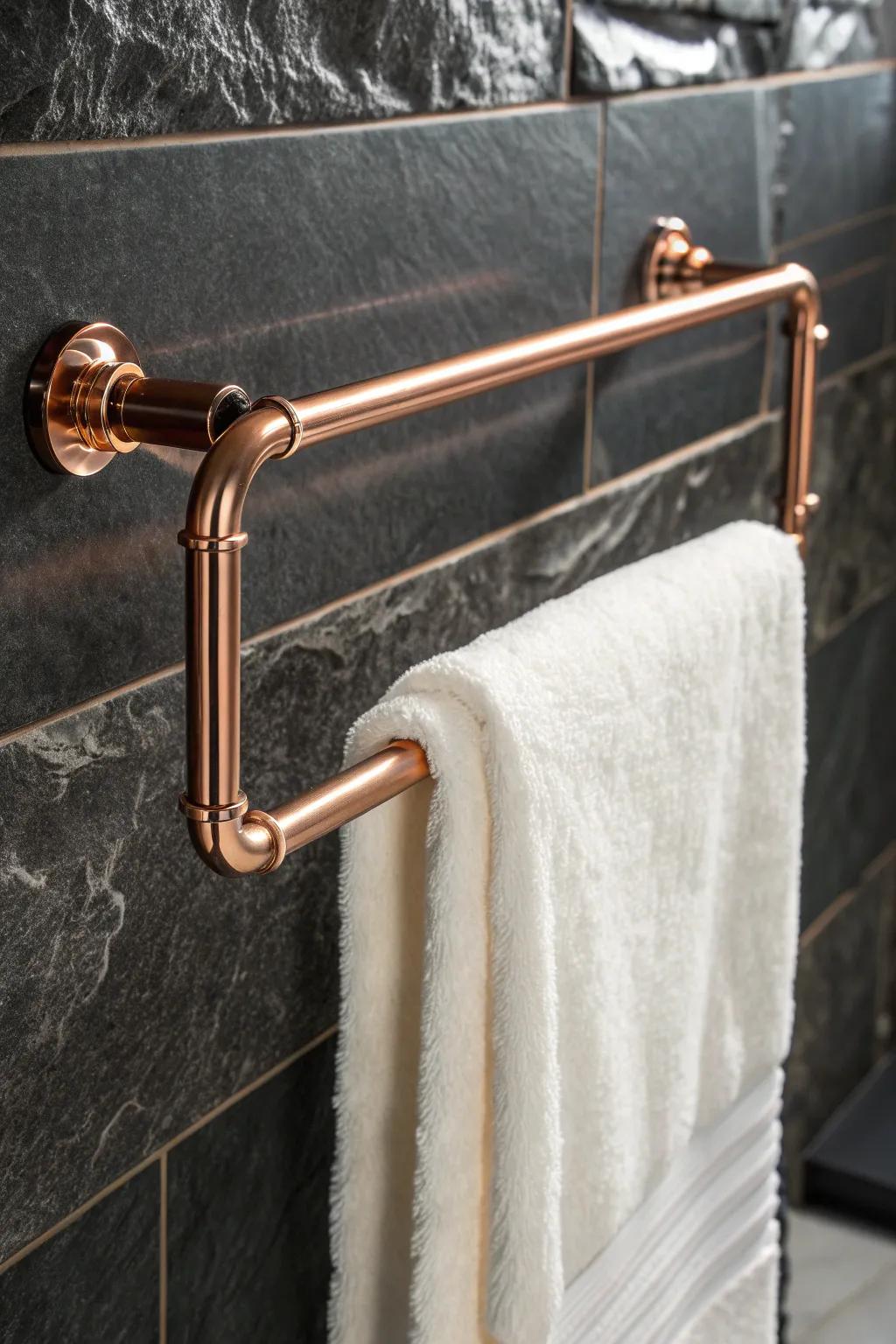 Enhance your area with the beauty of a copper pipe fabric holder.