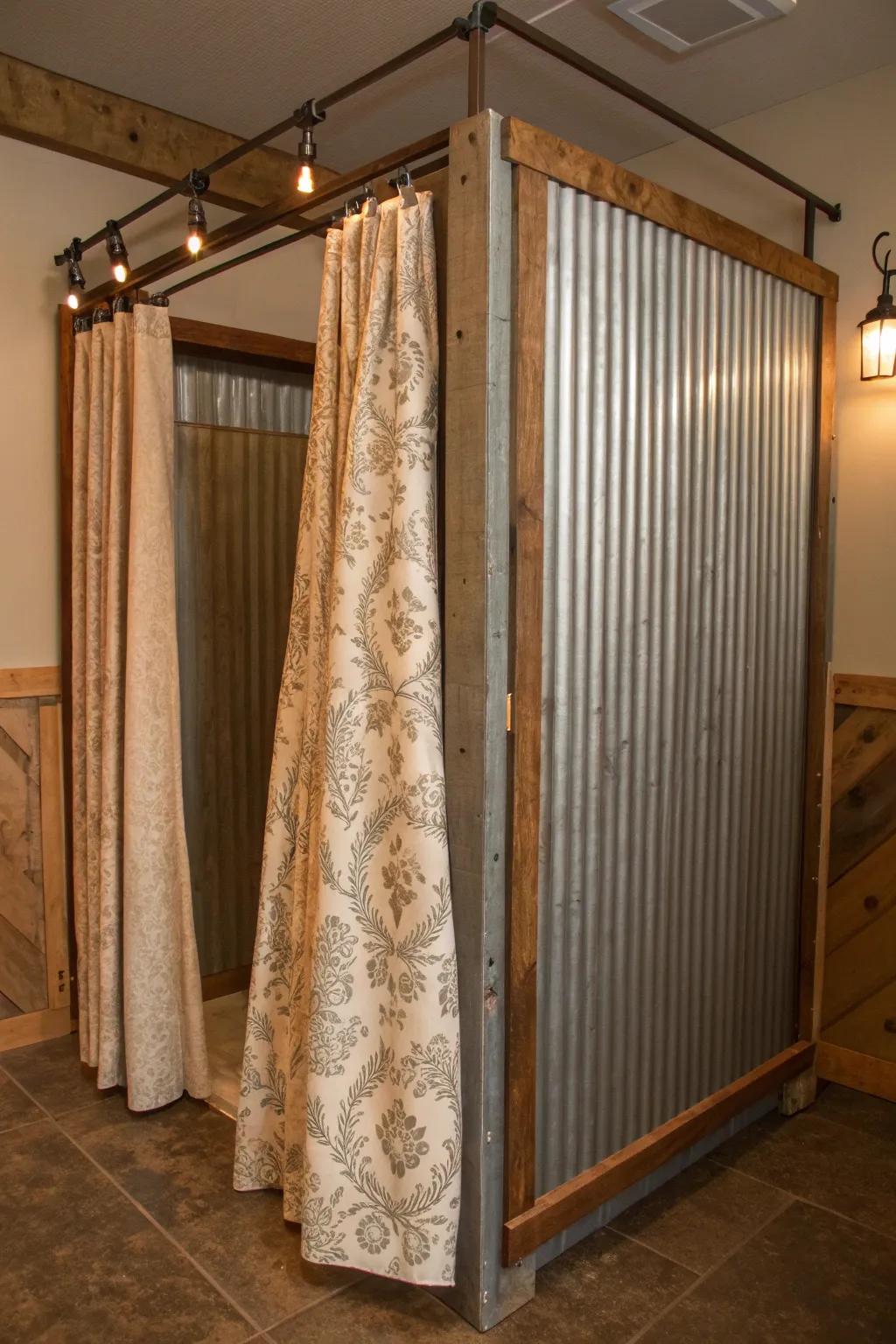 Transform your shower area with a blend of rugged metal and soft elegance.