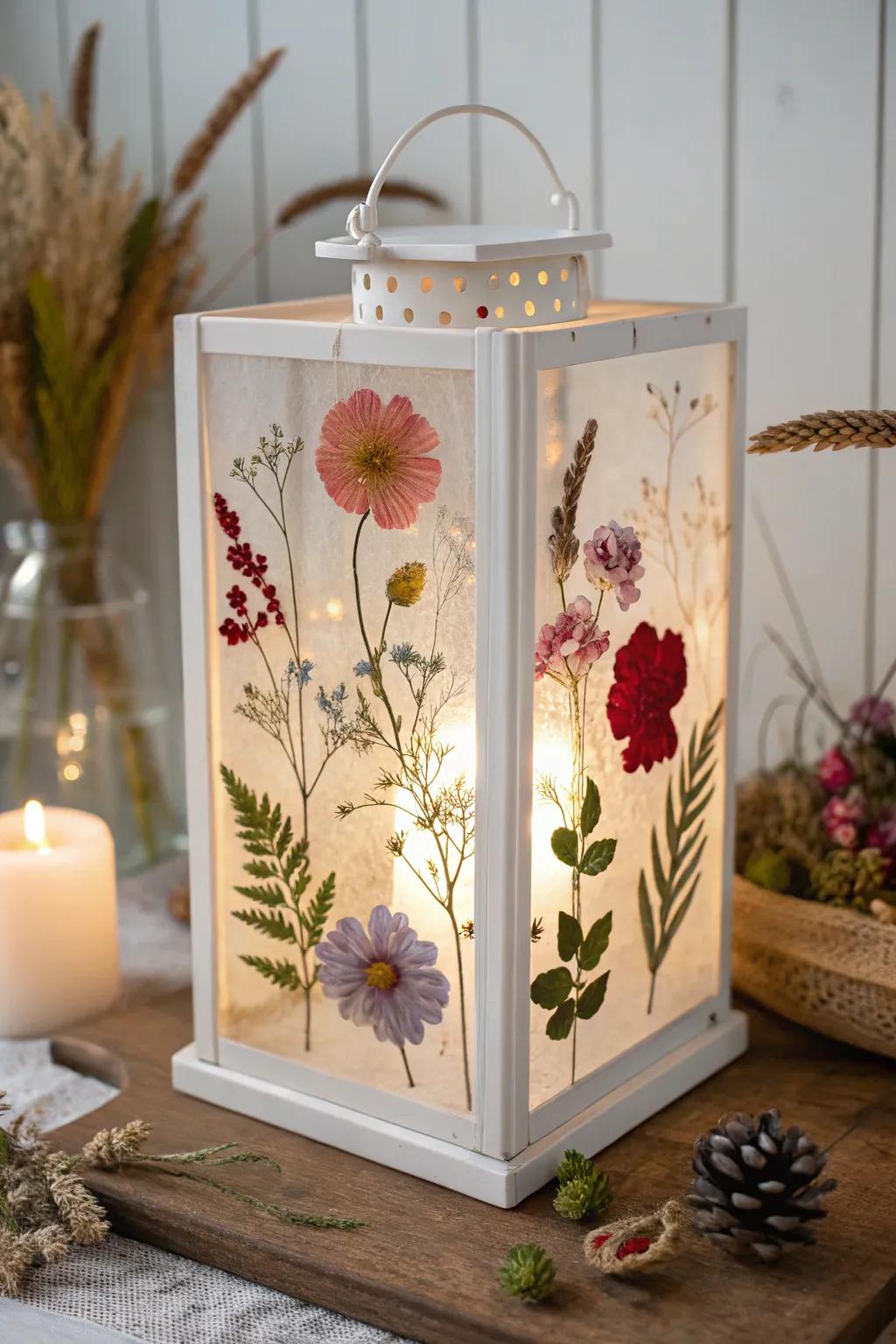 Illuminate your ambiance through the captivating gleam of imprinted floral luminaries, where nature converges with minimalist contour.