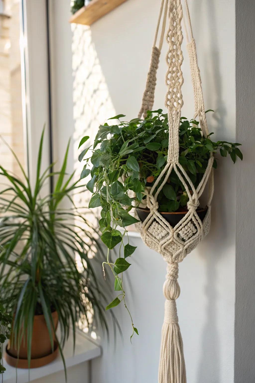 Elevate your space with a touch of boho elegance: DIY macramé plant holders.