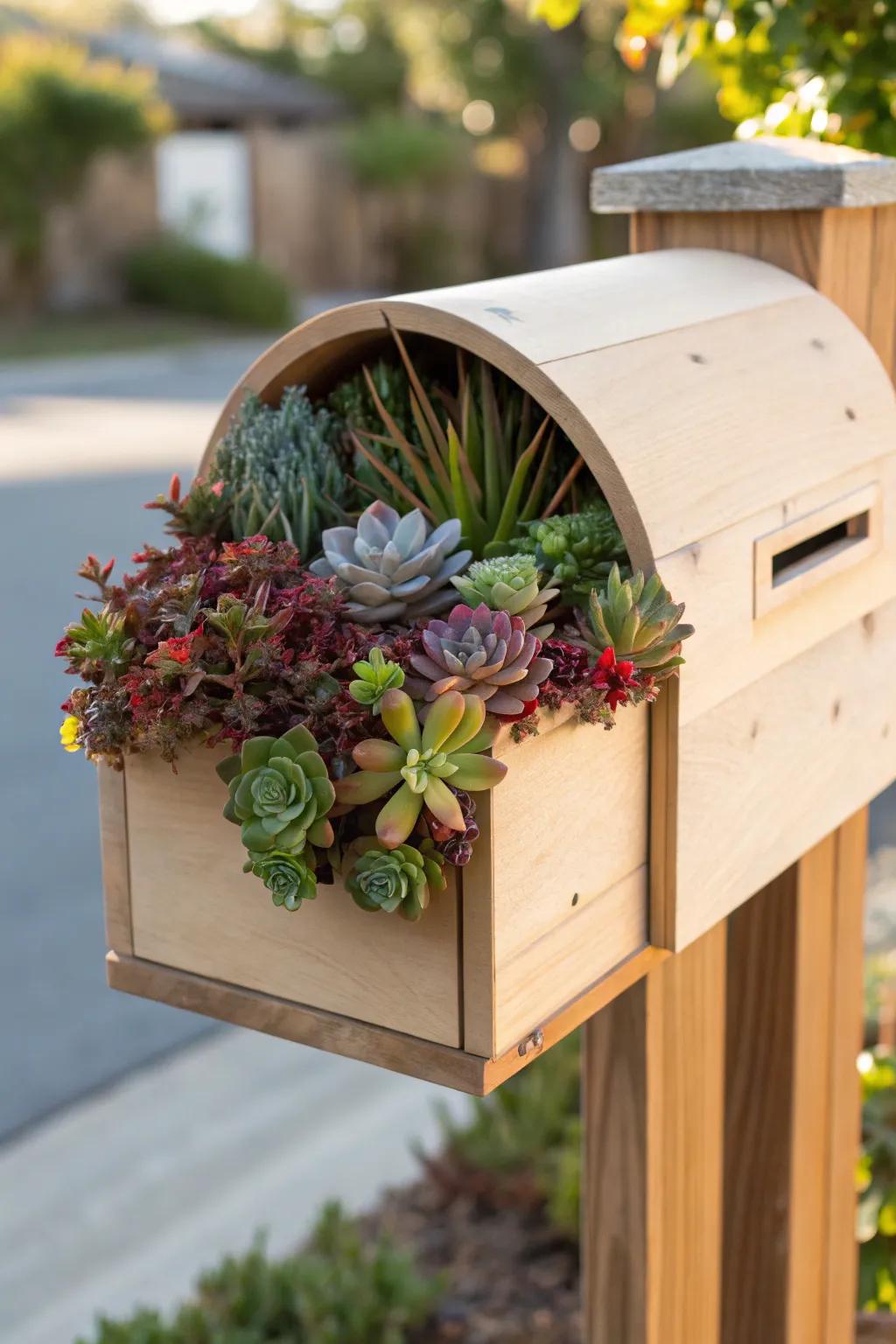 Convert your mailbox into a captivating alpines planter for continuous year-round appeal!