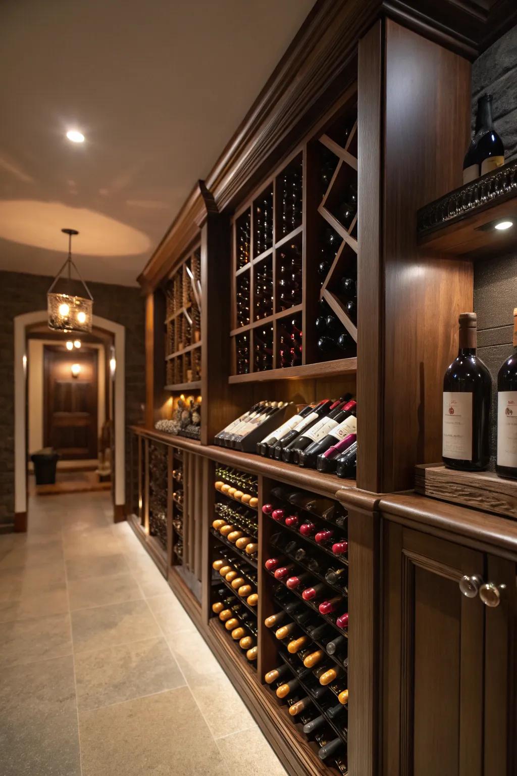 A tailored spirits chamber featuring custom shelving.