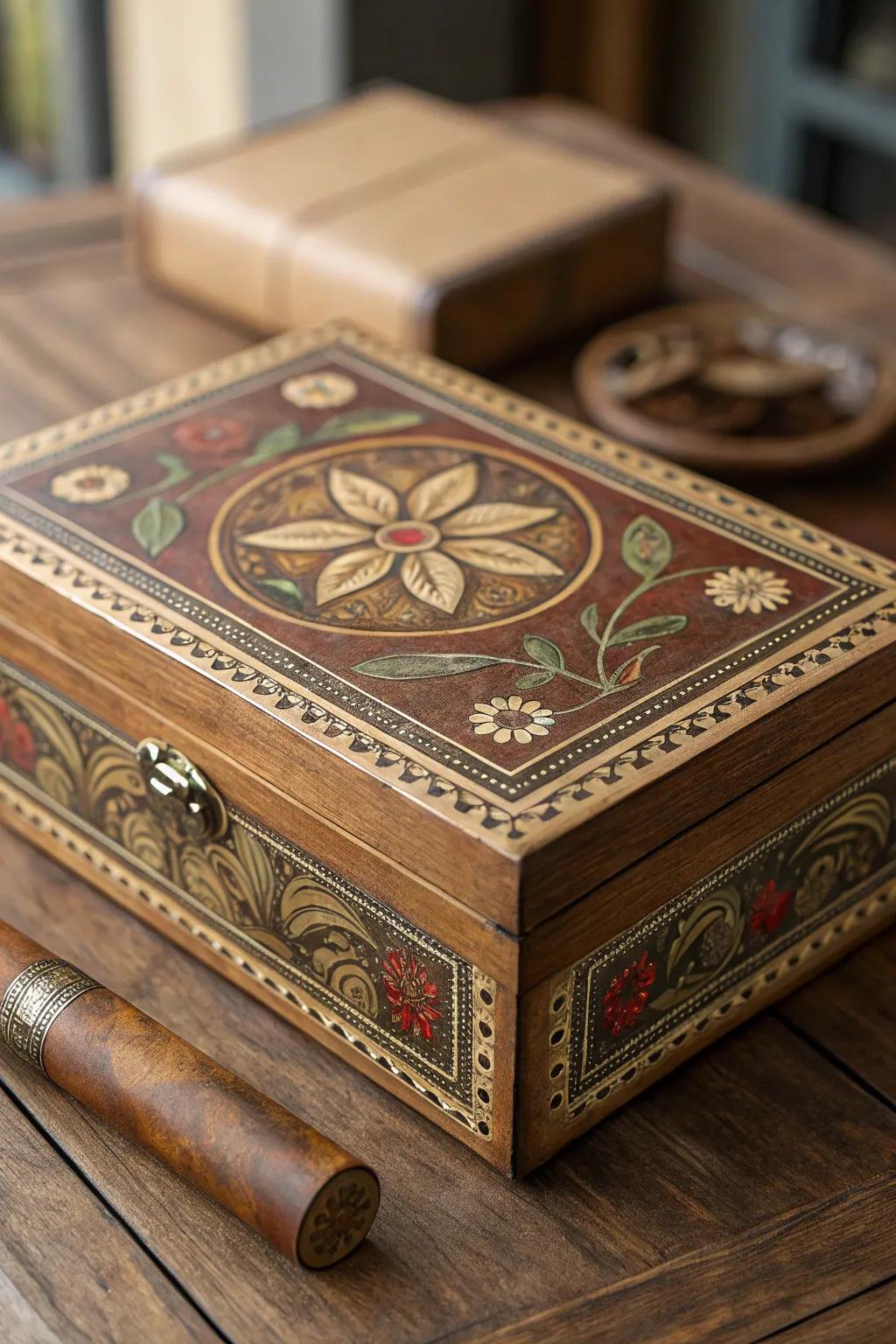 Elevate your gift-giving with a hand-painted cigar container, where artistry meets a personal touch.