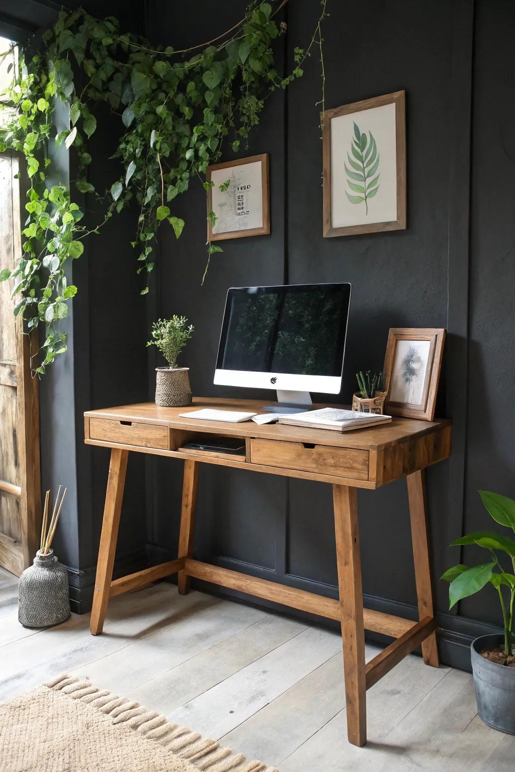 Enhance your workspace with nature and artistry for a touch of inspiration and elegance.