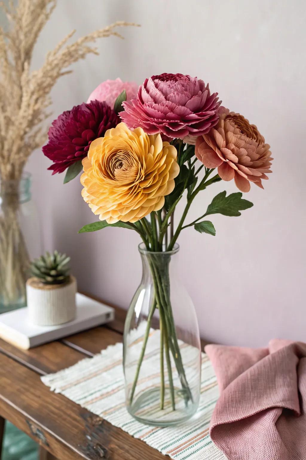 Eternal beauty: A lively paper flower bouquet that introduces nature's allure indoors.