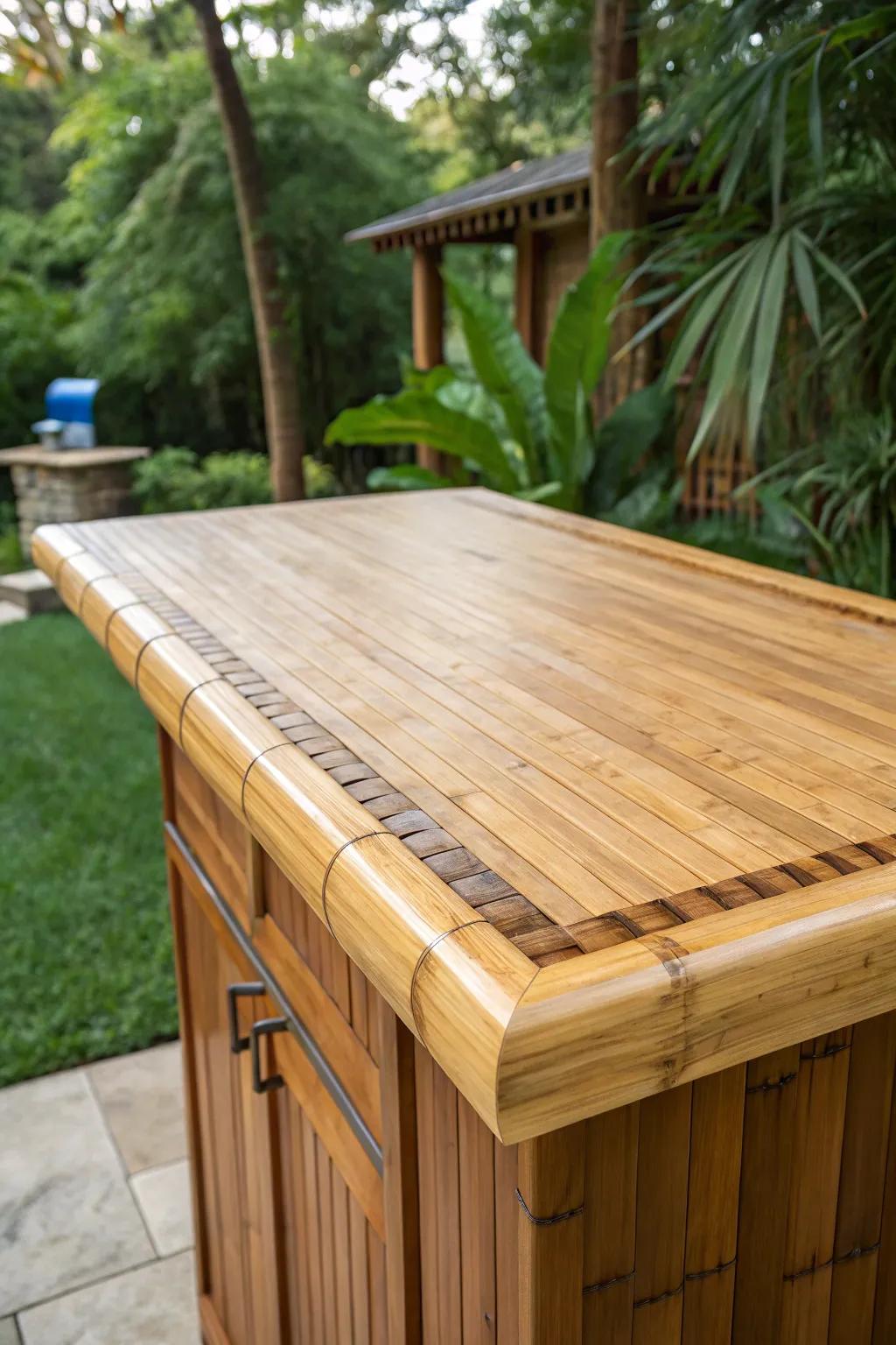 Enhance your outdoor space with this eco-conscious cane countertop — a testament to sustainable skill.