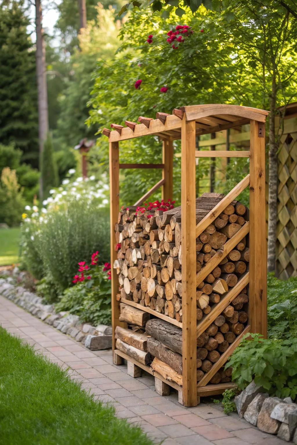 Elevate your garden's rustic charm with a handcrafted pallet firewood rack.