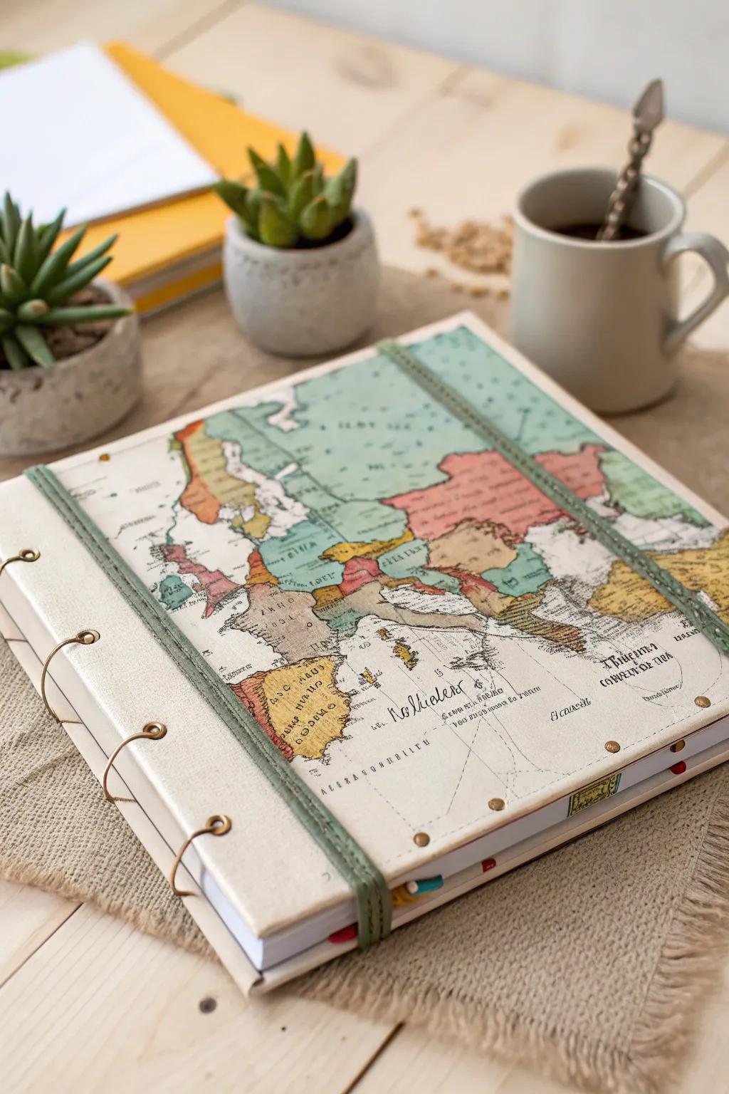 Capture your adventures through a DIY photo album wrapped in wanderlust. Ideal for elegantly showcasing your travel memories.