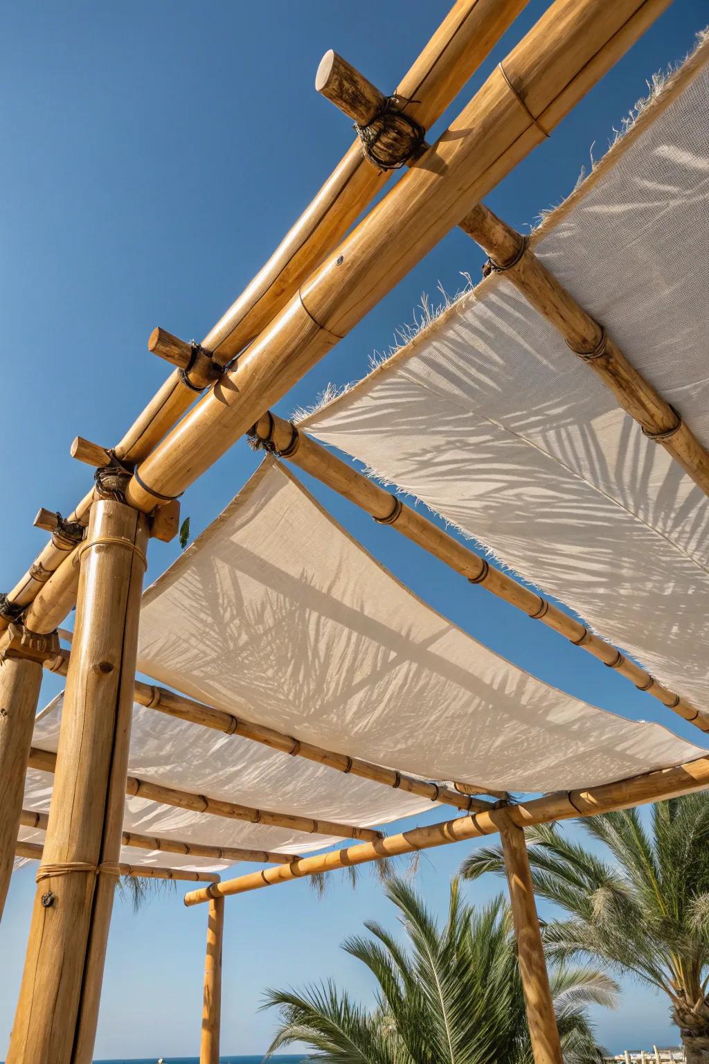 Fashion Your Oasis: Embrace the elegance of a DIY bamboo shade canopy for your next outdoor gathering.
