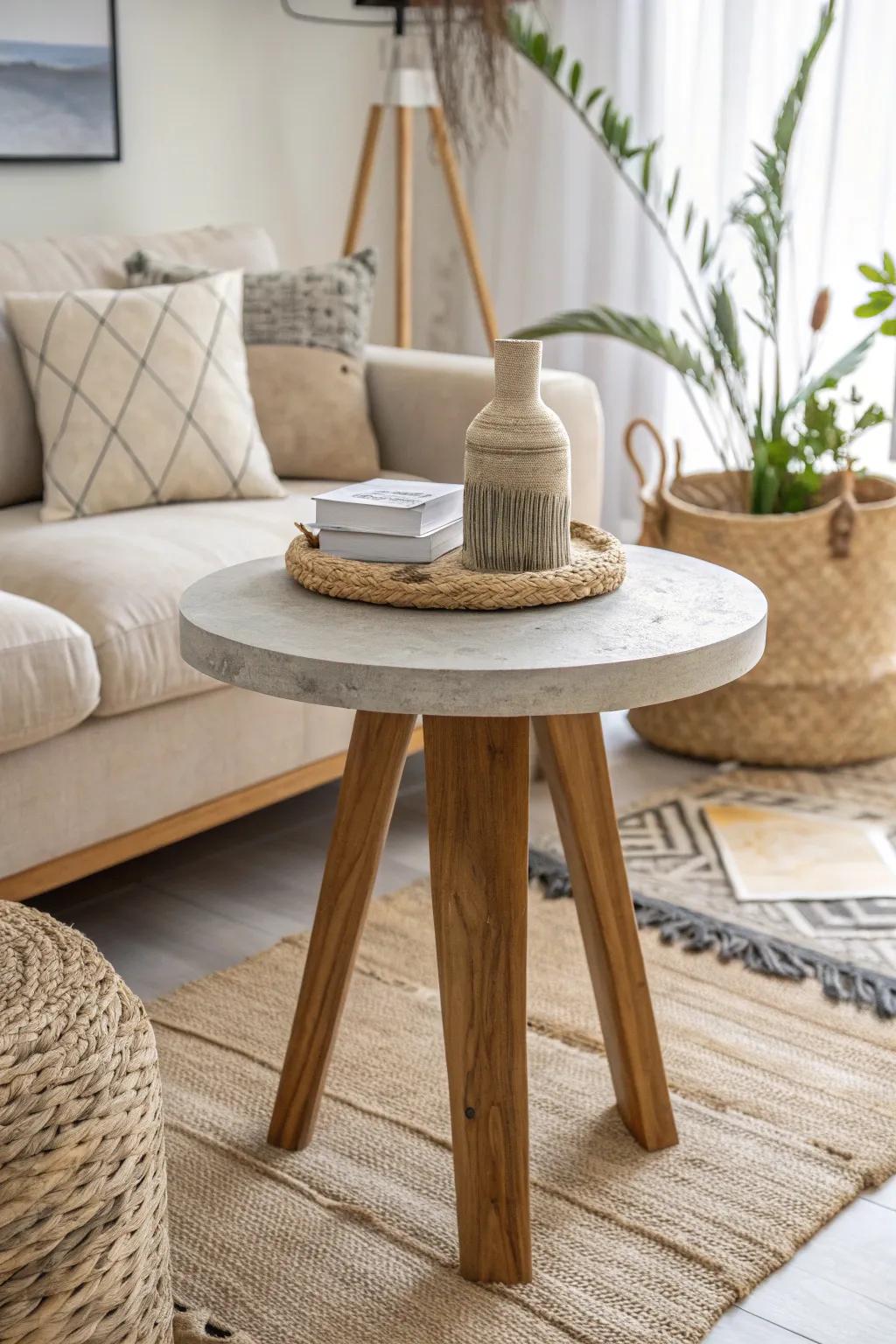 Uplift your dwelling with the sleek sophistication of a DIY concrete side table. Impeccably fashioned for minimalist and boho devotees.