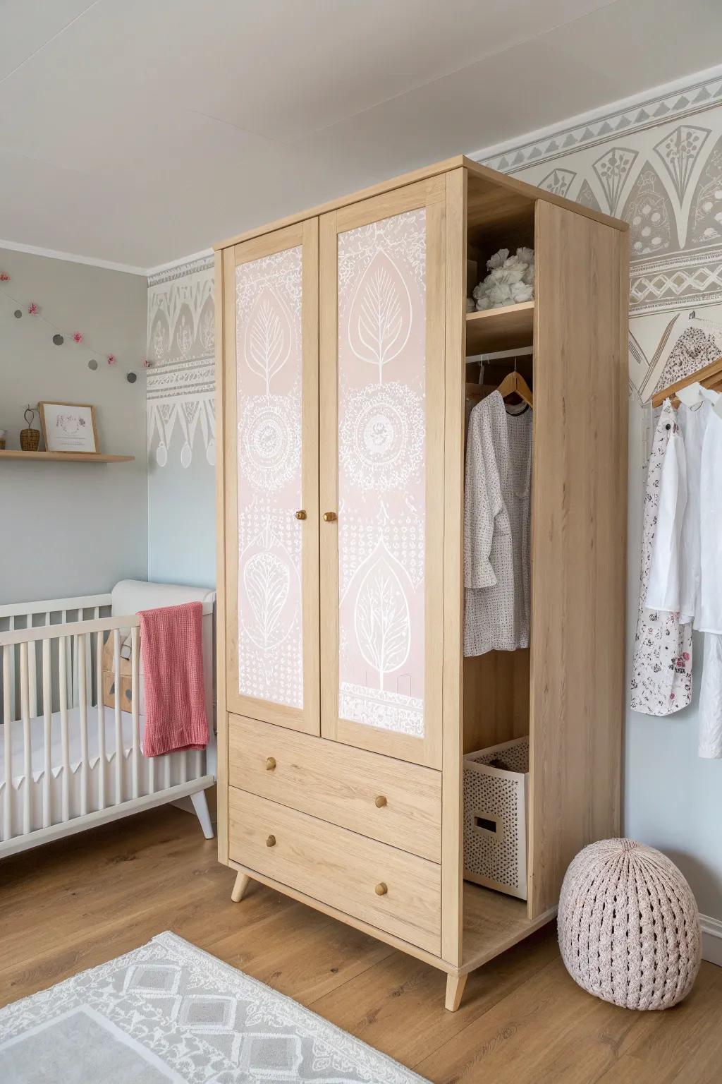 Establish a harmonious and spacious nursery with a minimalist baby closet that wonderfully complements your existing furnishings.