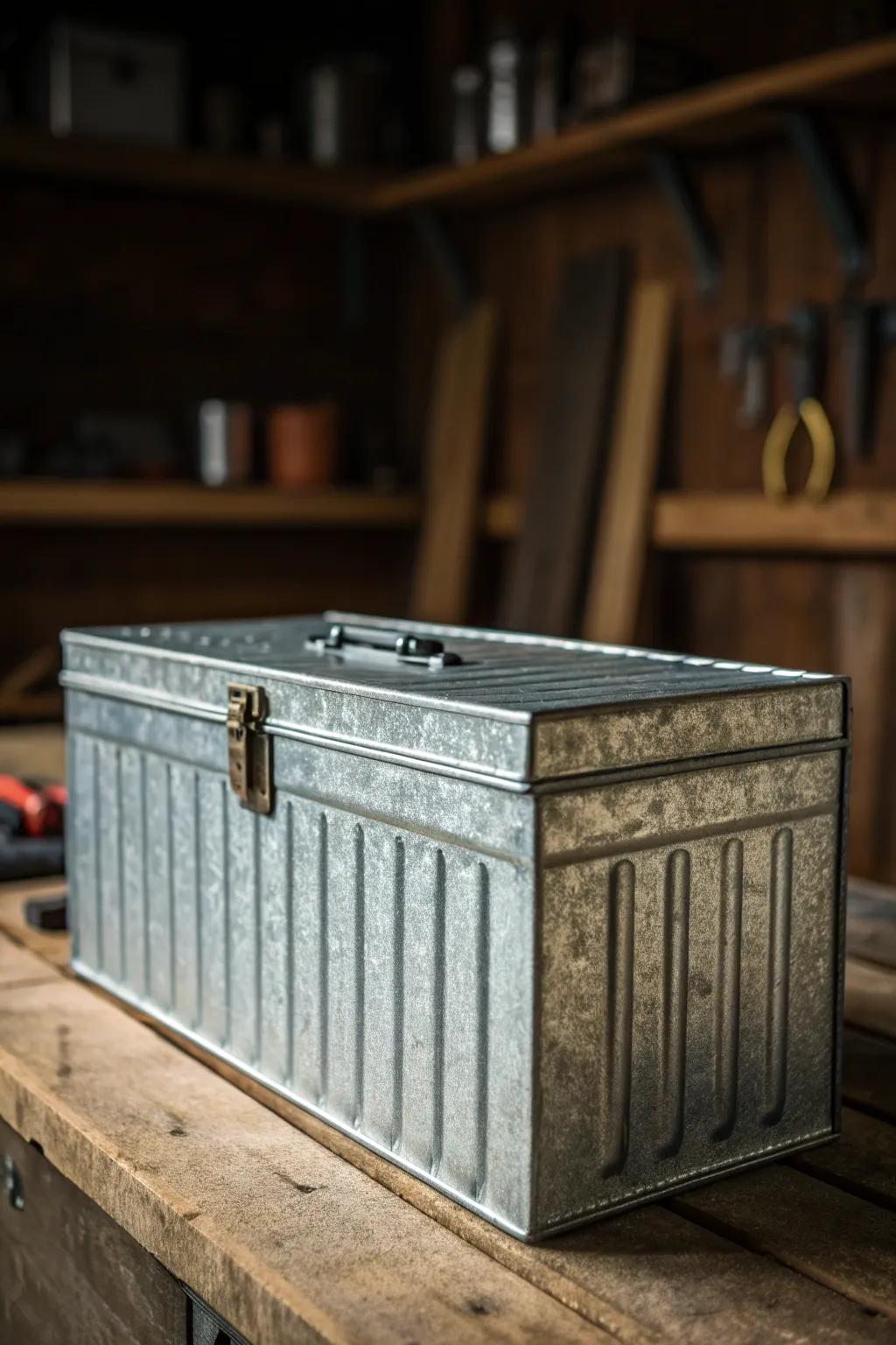 Transform your storage with industrial charm: Faux-galvanized do-it-yourself box.