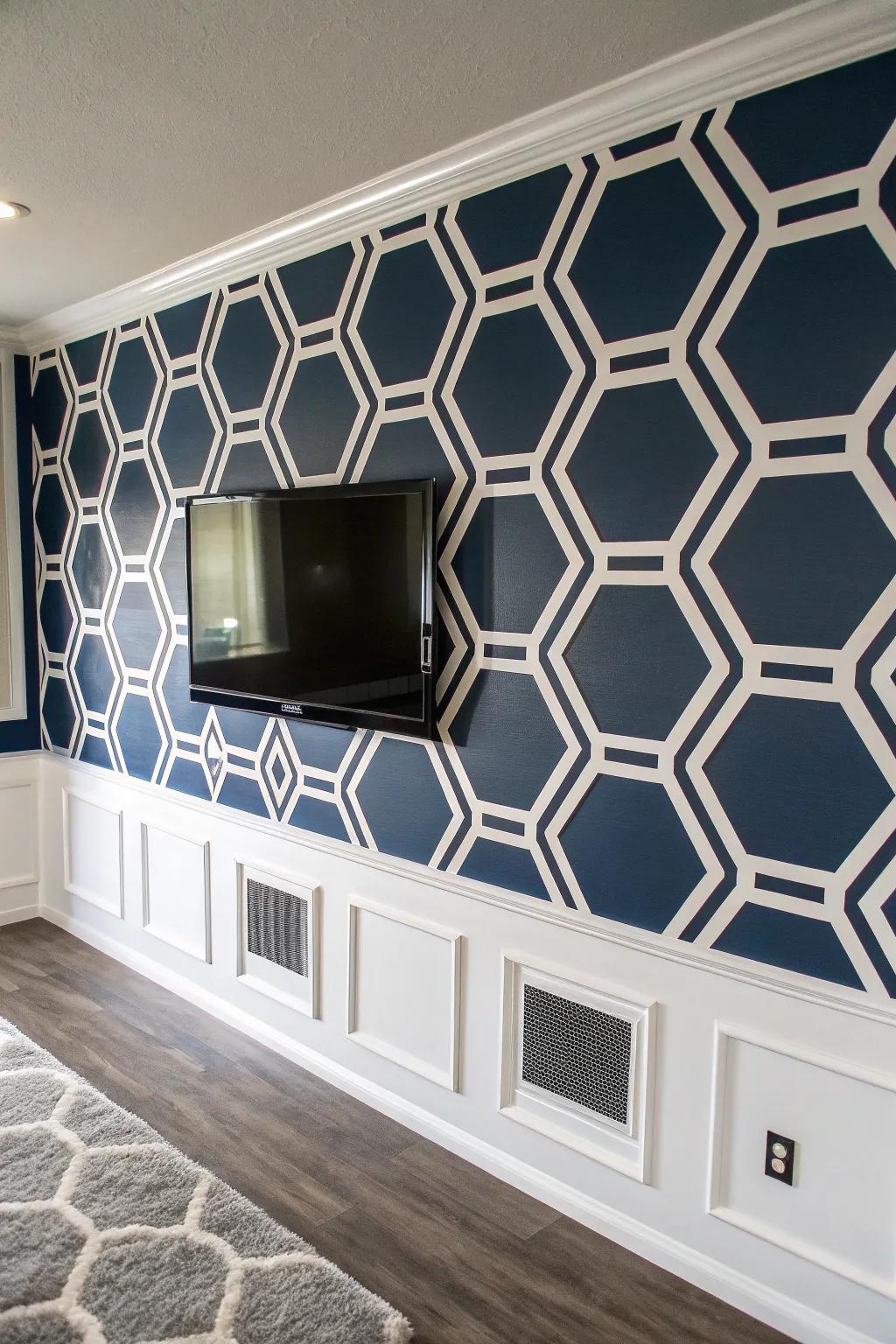 Transfigure your television partition into a magnum opus through arresting geometrical configurations that command regard.