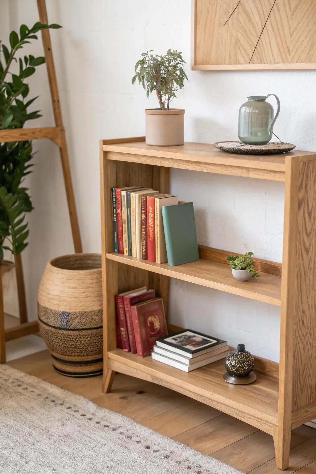 Transform her snug recess into a personal library utilizing this exquisitely fashioned minimalist bookrack.