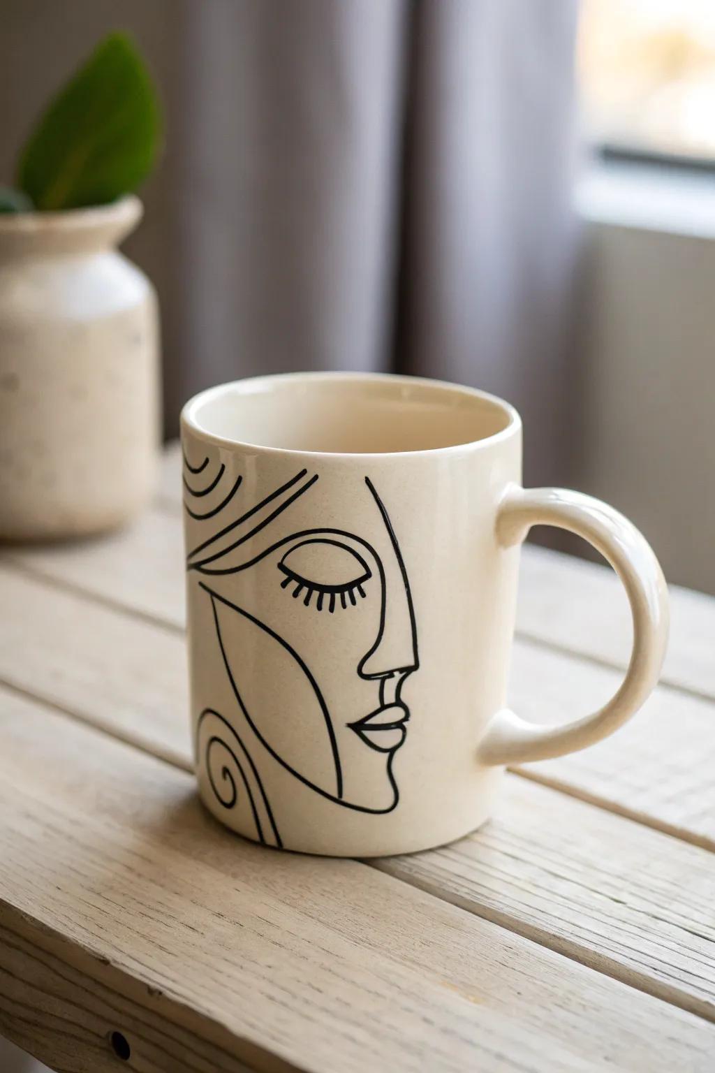 With minimalist line art for your mug designs, you can embrace elegance, where simplicity and artistry combine.