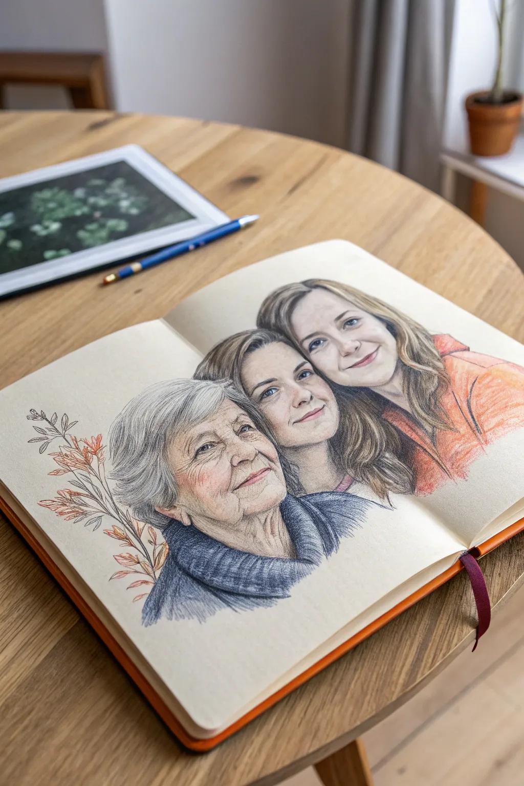 Celebrate the charm of motherhood with a family portrait sketch—honoring the tradition of affection and life. 🌿✨