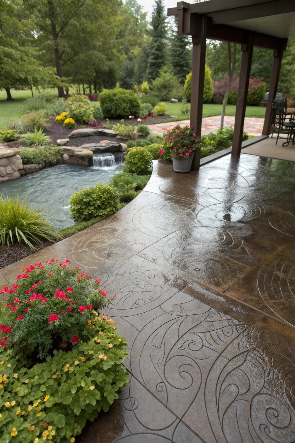 Experience the ideal fusion of craftsmanship and nature with this amazing epoxy patio design.