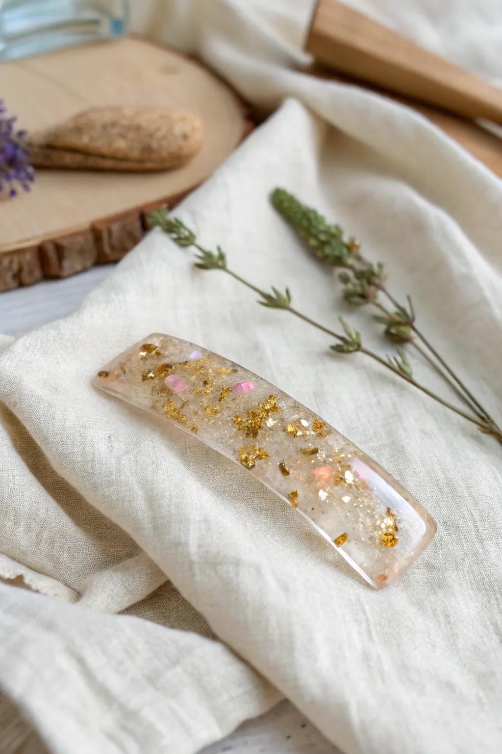 With this captivating resin hair barrette, add a dash of playfulness to your hairstyle.