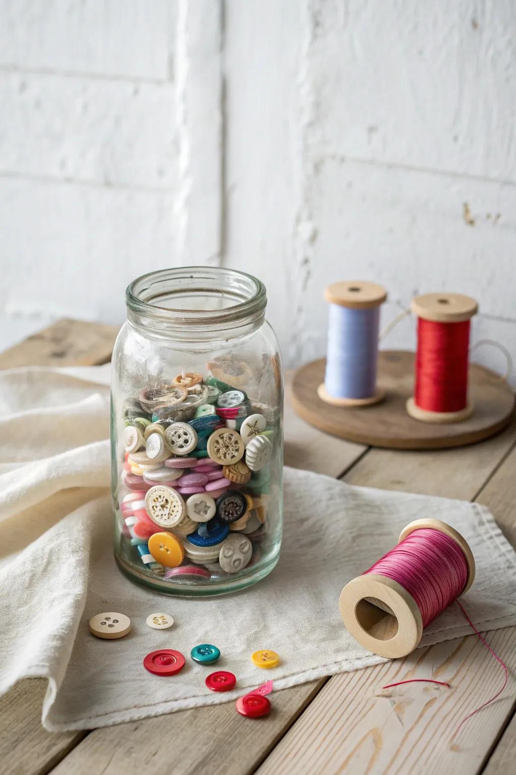 Add a splash of color and charm to your craft space with this whimsical jar of treasures!