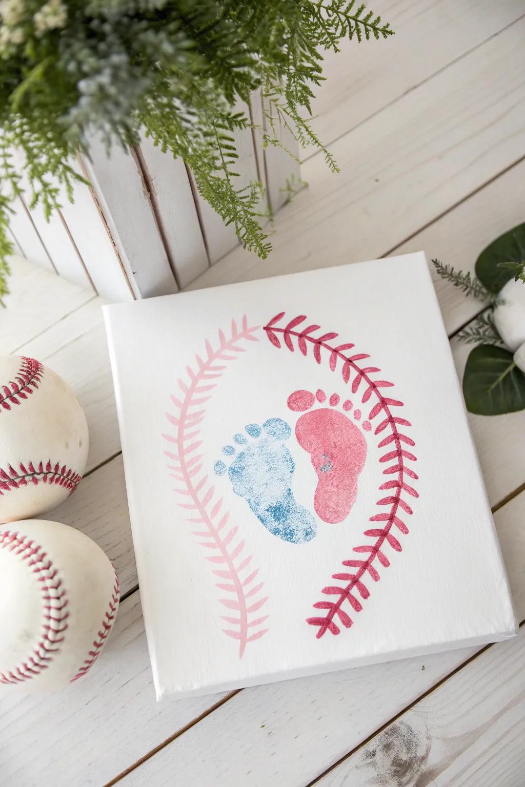 Capture the passion for the game with baby's initial footprint art! 🎨👣 Ideal for the sports-loving dad. <strong><em>#FathersDayCrafts #MinimalistArt #ScandiBoho</em></strong>” loading=”lazy” class=”pimg”>
	</picture><figcaption>Capture the passion for the game with baby’s initial footprint art! 🎨👣 Ideal for the sports-loving dad. <strong><em>#FathersDayCrafts #MinimalistArt #ScandiBoho</em></strong></figcaption></figure>
<p>For the sports-devoted dad, employ your baby’s footprint to fashion a baseball or football-inspired artwork. Ideal for a dad who cherishes his games!</p>
<h3>Items that may come in handy:</h3>
<ul class=