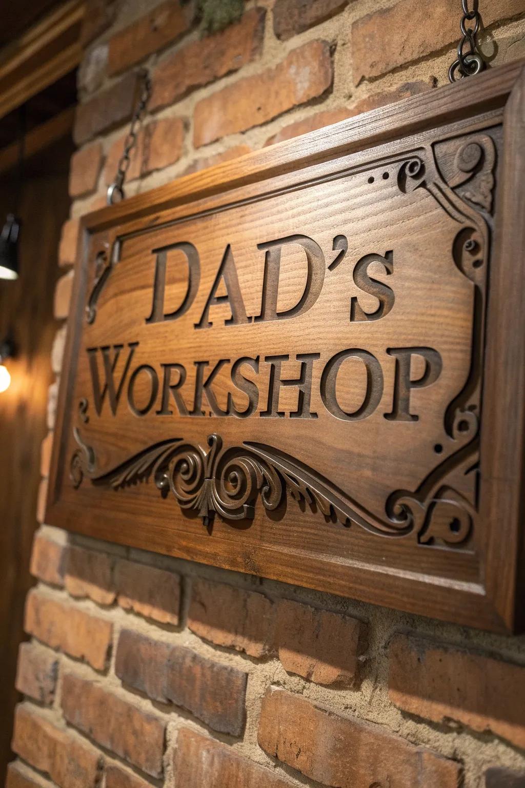 Infuse a touch of craftsmanship into Dad's space with a bespoke 'Dad’s Workshop' plaque.