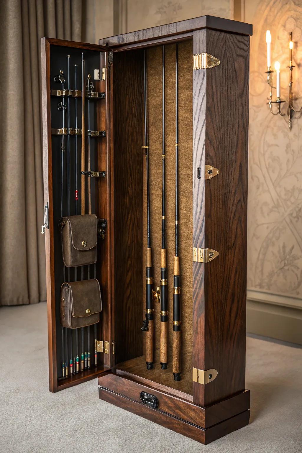 Enhance your fishing gear storage through this expertly designed pole locker, harmonizing vertical and horizontal elegance.