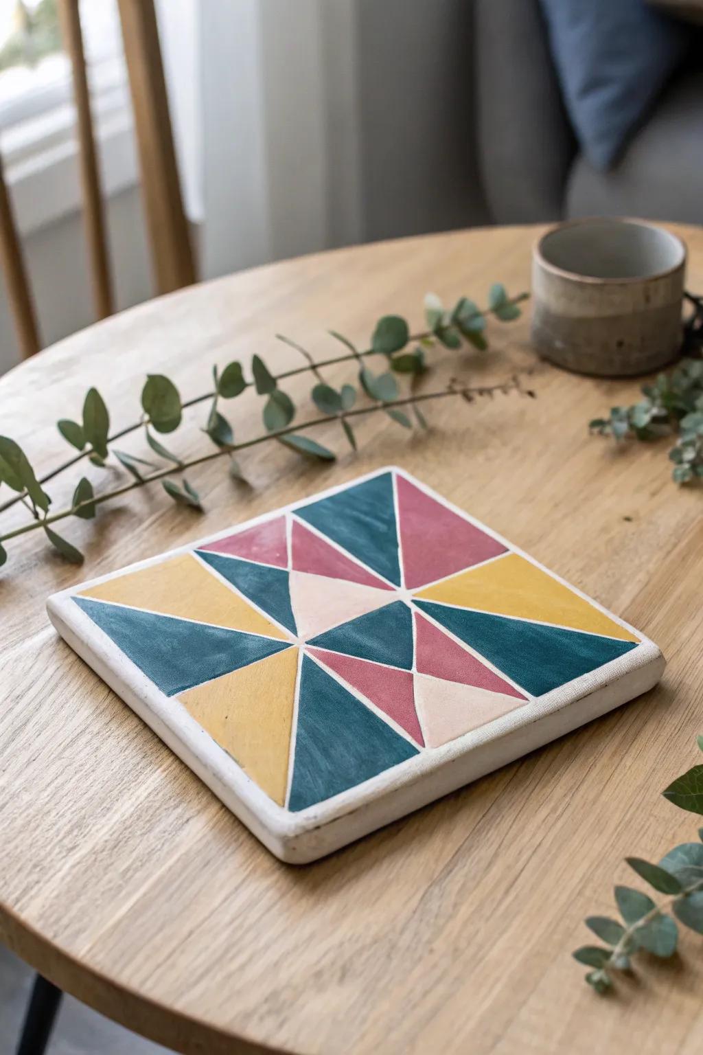 Elevate your coffee table with handcrafted geometric elegance.