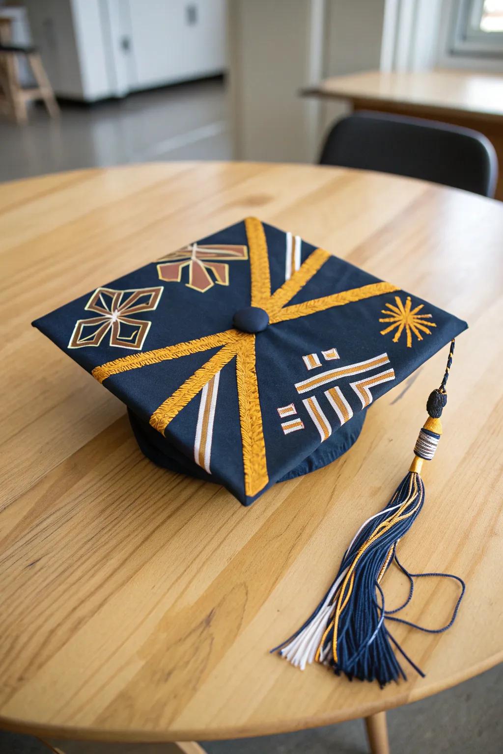 Stand out in style: Custom graduation bonnet details that celebrate creativity and craftsmanship.