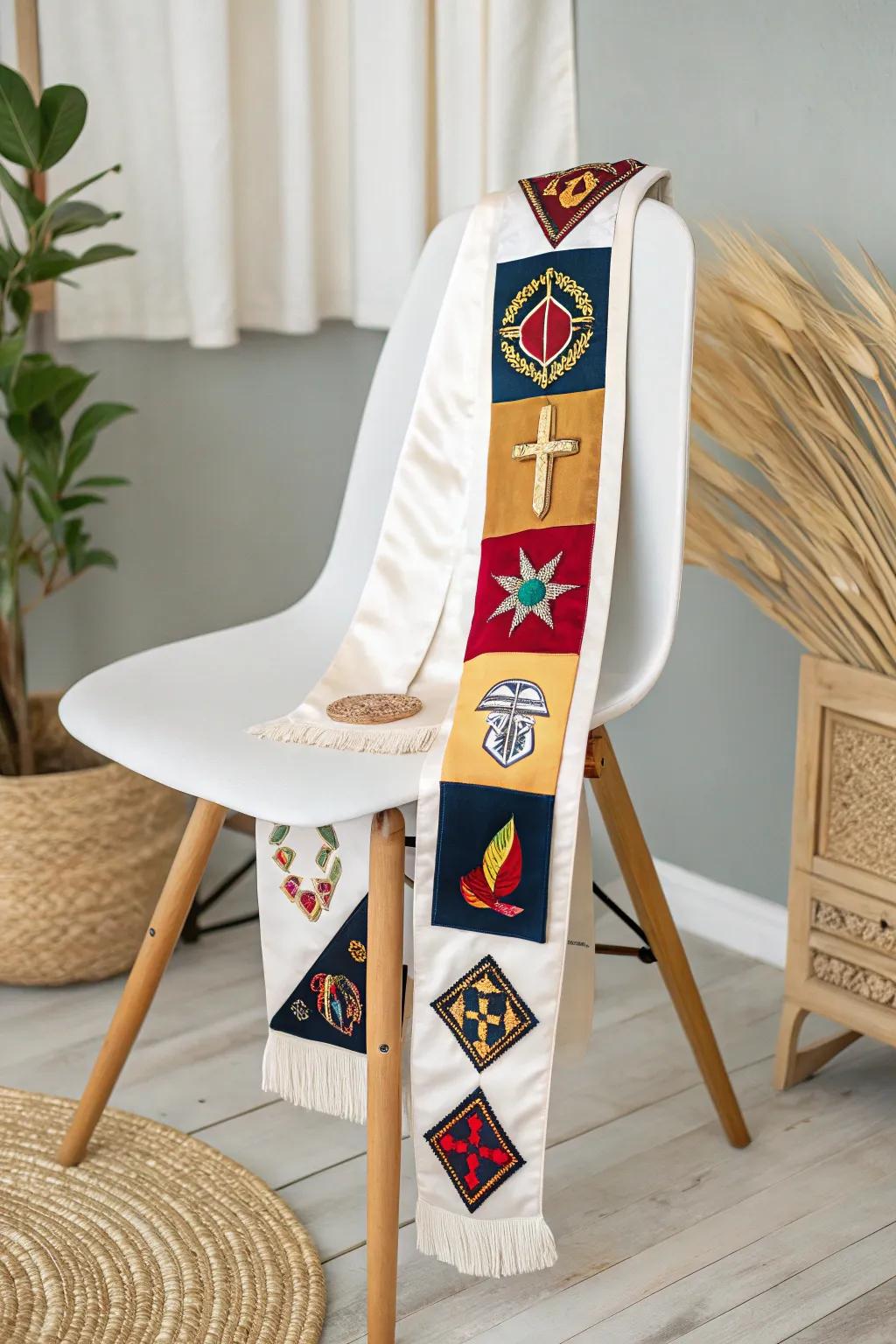 Celebrate your path with a personalized stole, festooned with symbolic appliques, each echoing tales of achievement.