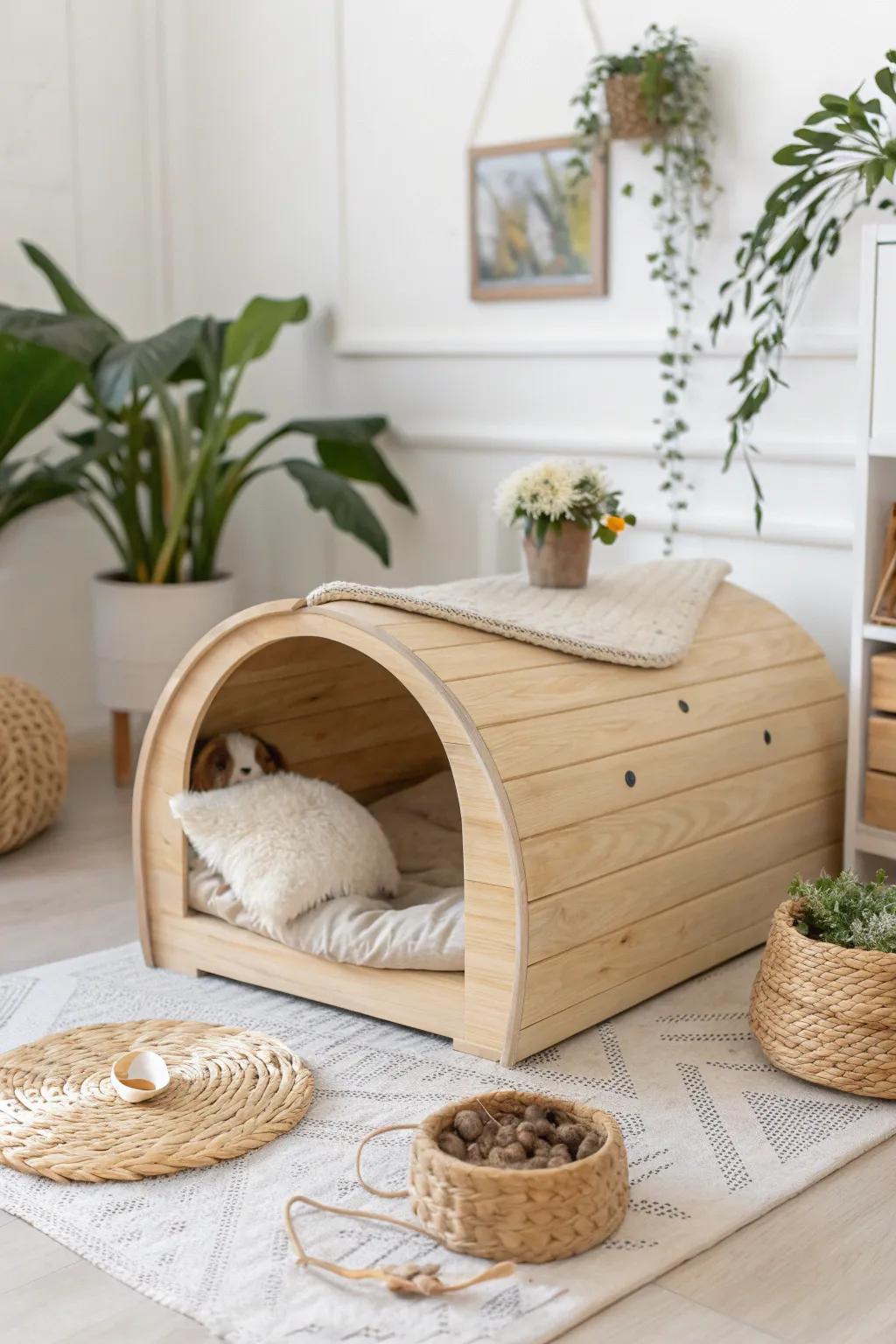 Elevate your guinea pig's dwelling with rustic timber details and a hint of boho charm for a cozy, natural habitat. 🌿🐹