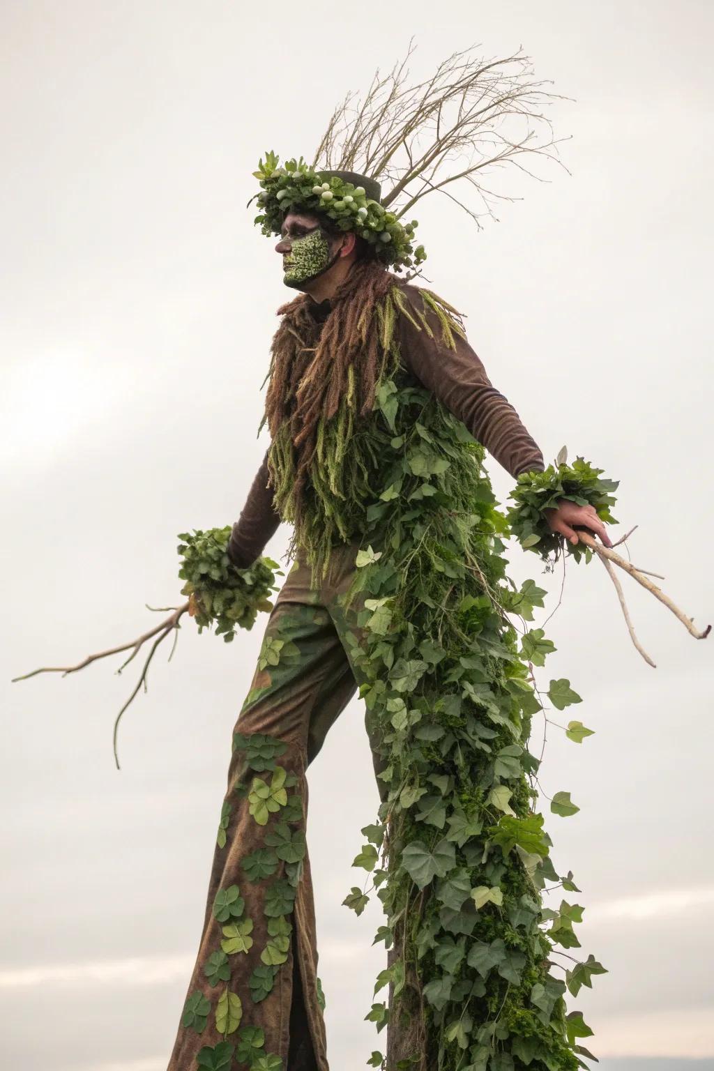 Stand tall and embrace nature's grandeur utilizing this stunning arboreal spirit attire upon stilts.