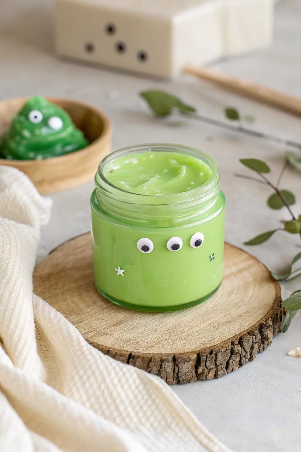 Fashion your peculiar Frankenstein's Abomination Slime—a minimalist aesthetic infused with a lighthearted inflection!