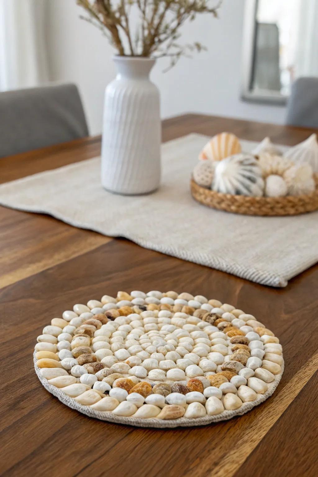 Enhance your summer gatherings with the natural beauty of handmade seashell padded mats.