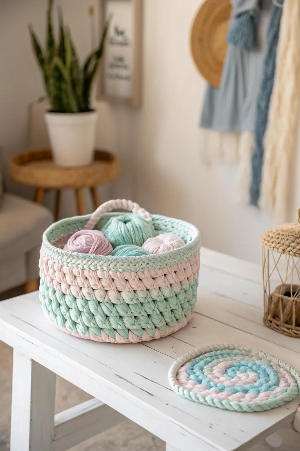 Embrace Easter allure with a self-made light shade thread basket that melds simplicity and panache effortlessly.