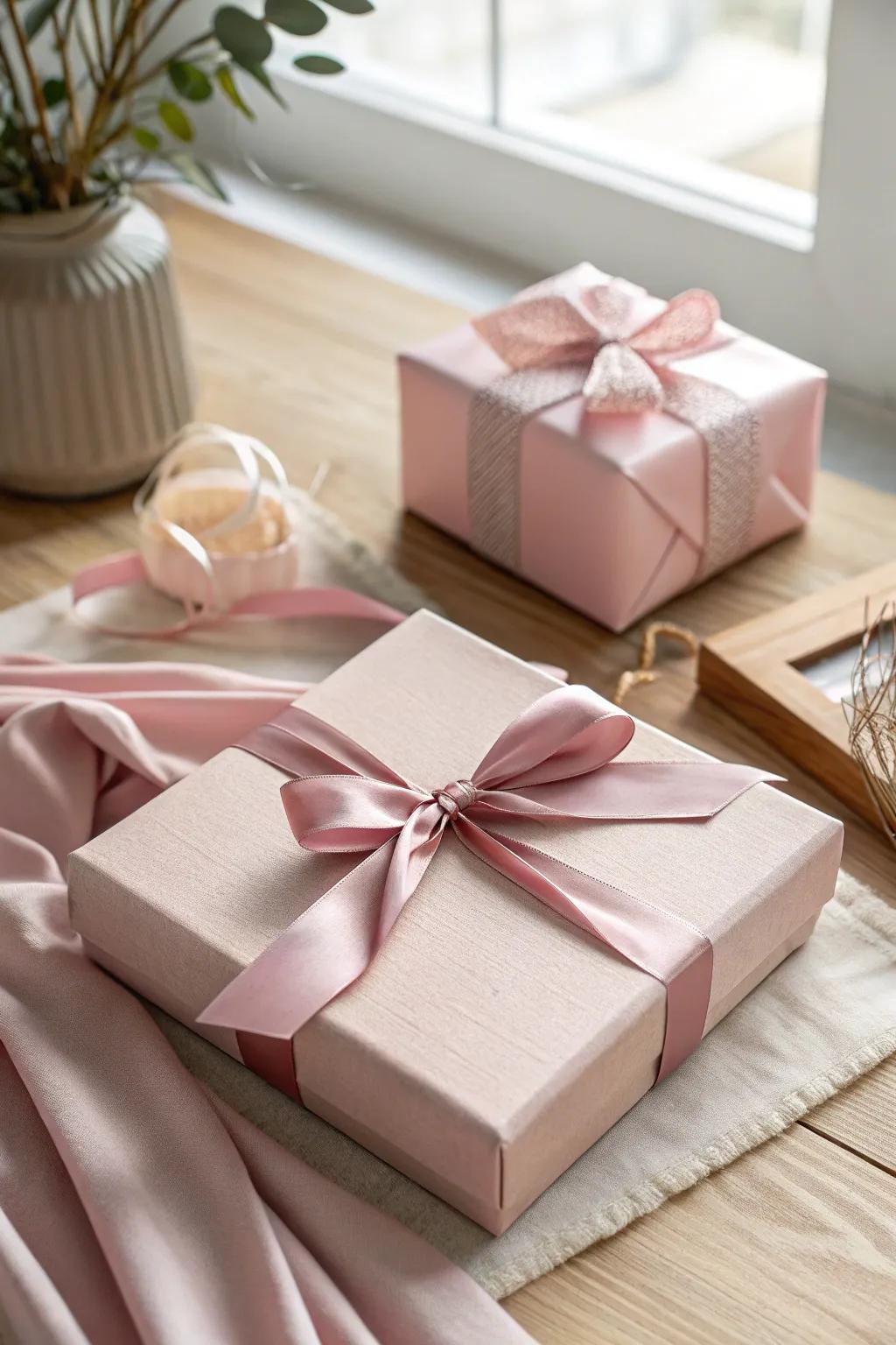 Embrace Uniform Enchantment with this sophisticated, pink-themed wrapping concept!