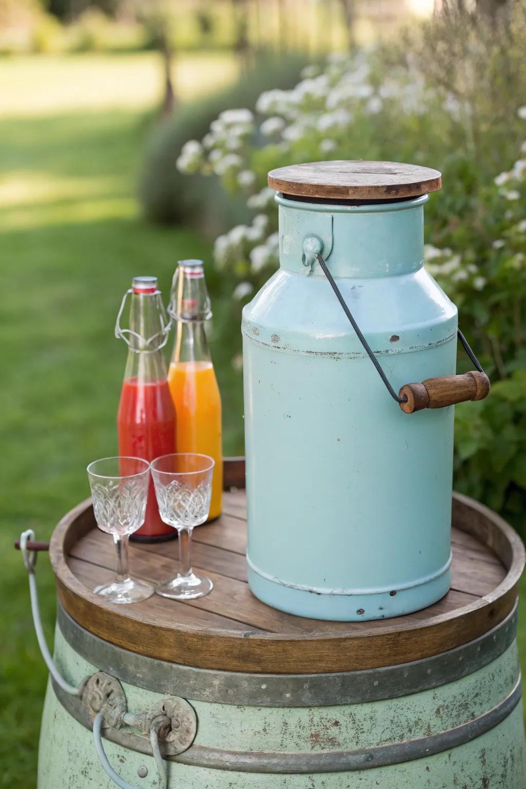 Blend nostalgia with functionality, creating a vintage-inspired beverage station for your garden gatherings.
