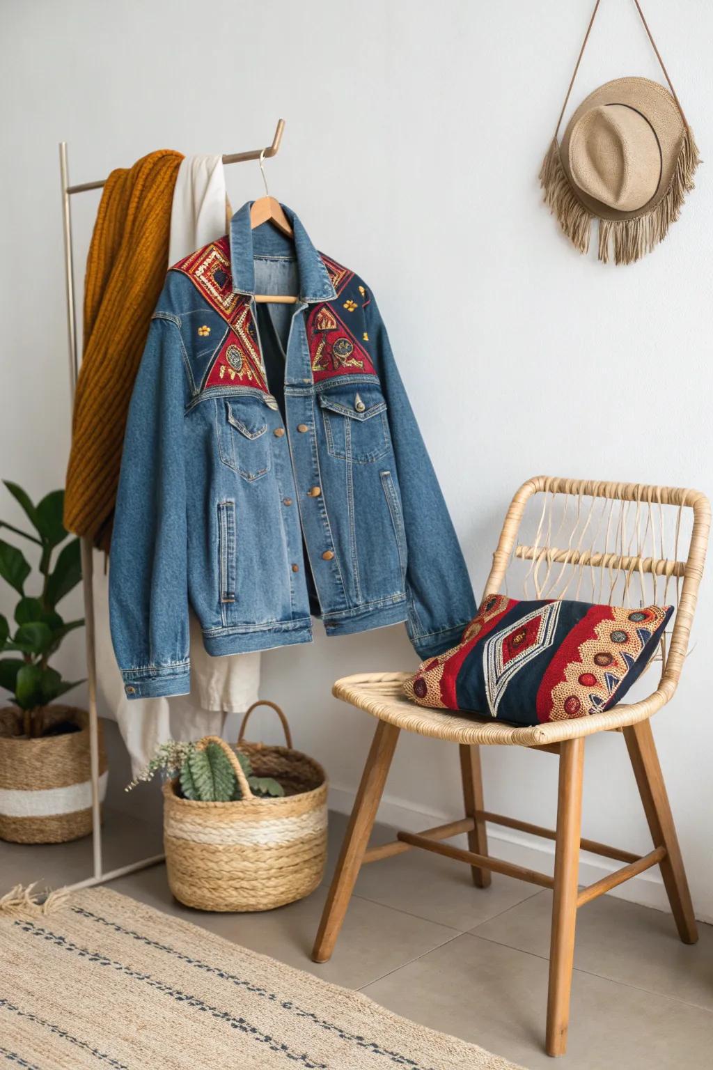 Unleash your inner '70s self with this retro denim jacket—perfect for a groovy throwback look!