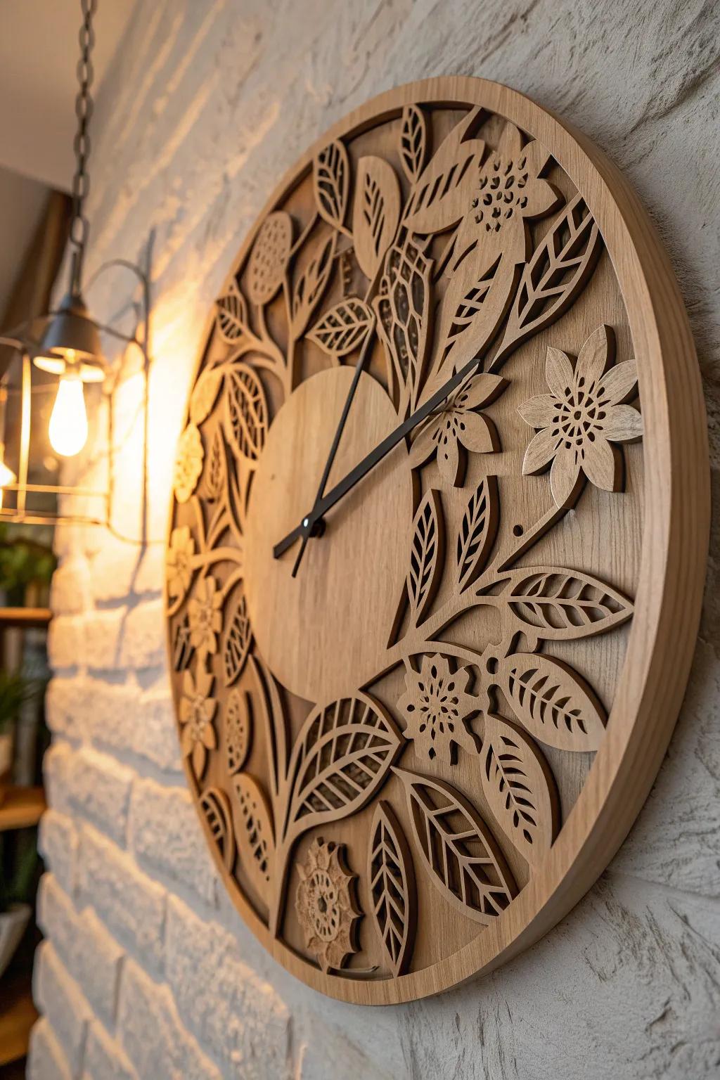 Usher the serenity of nature indoors with this exquisitely fashioned exactness-etched timber partition clock.