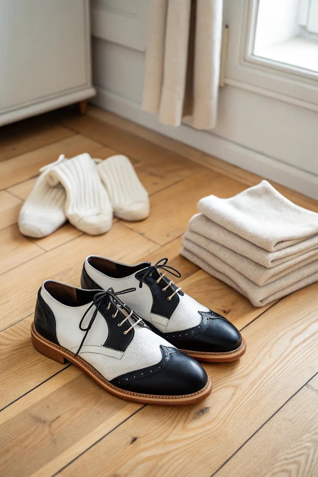 Step back into the 50s with ageless charisma: Bridle shoes and ankle socks, the ideal pairing for a spontaneous retro aesthetic!
