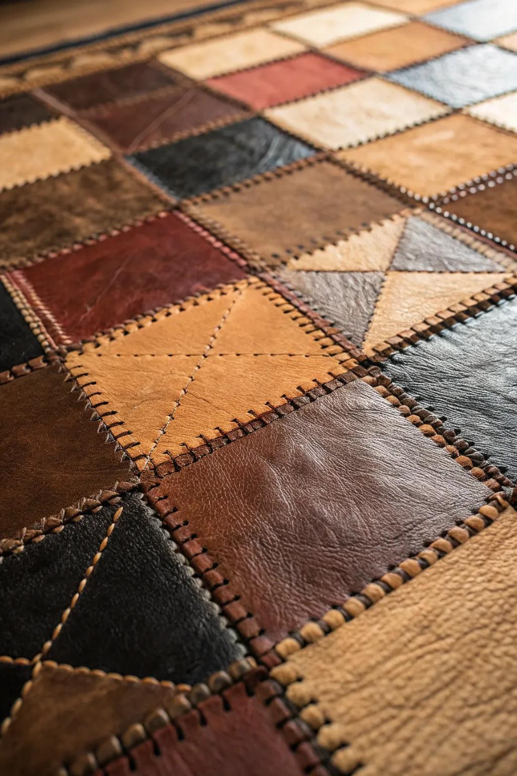 Elevate your environment through the timeless sophistication of a handcrafted leather mosaic carpet.