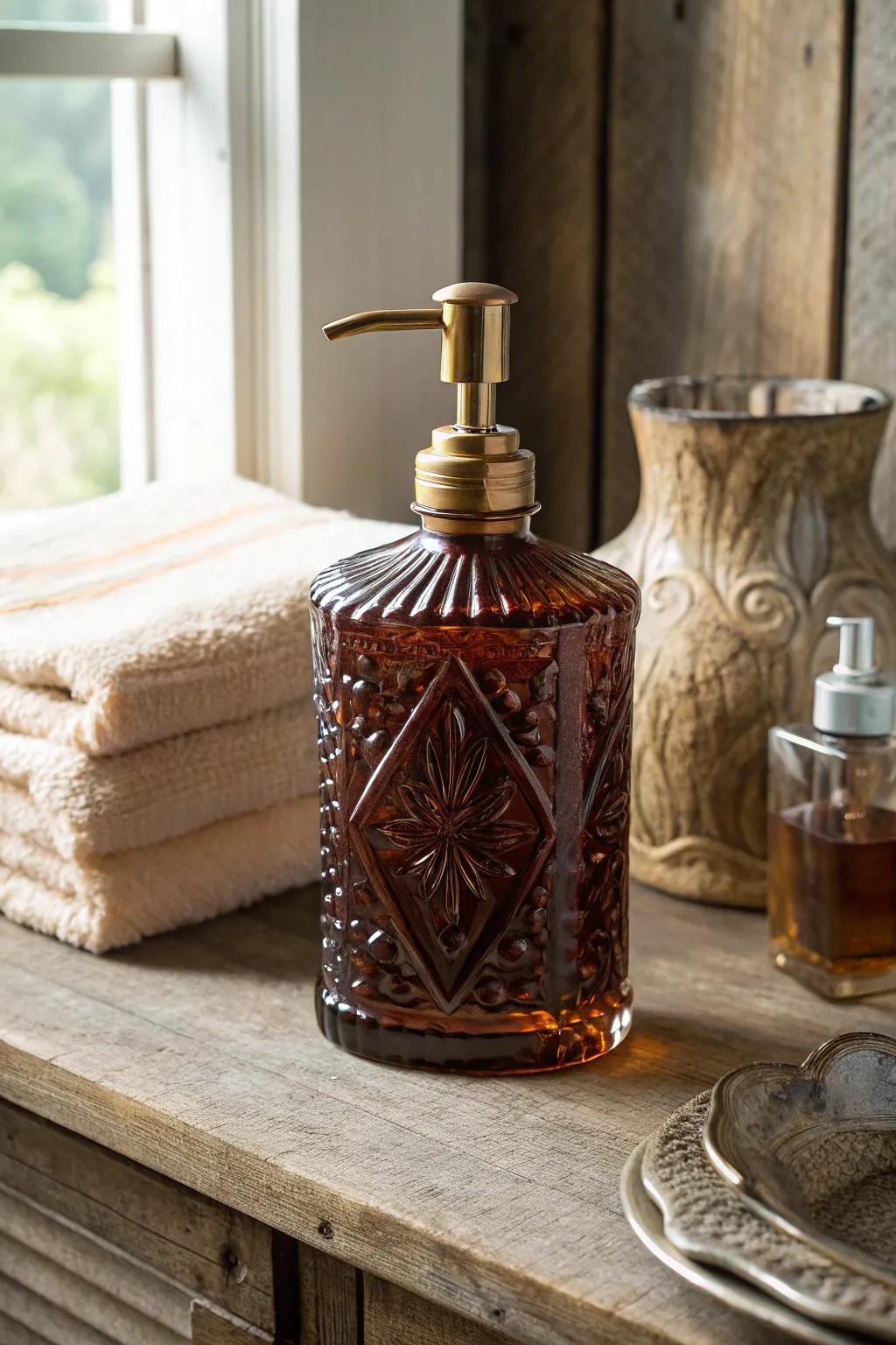 Transform tradition into style with this handcrafted saponaceous dispenser.