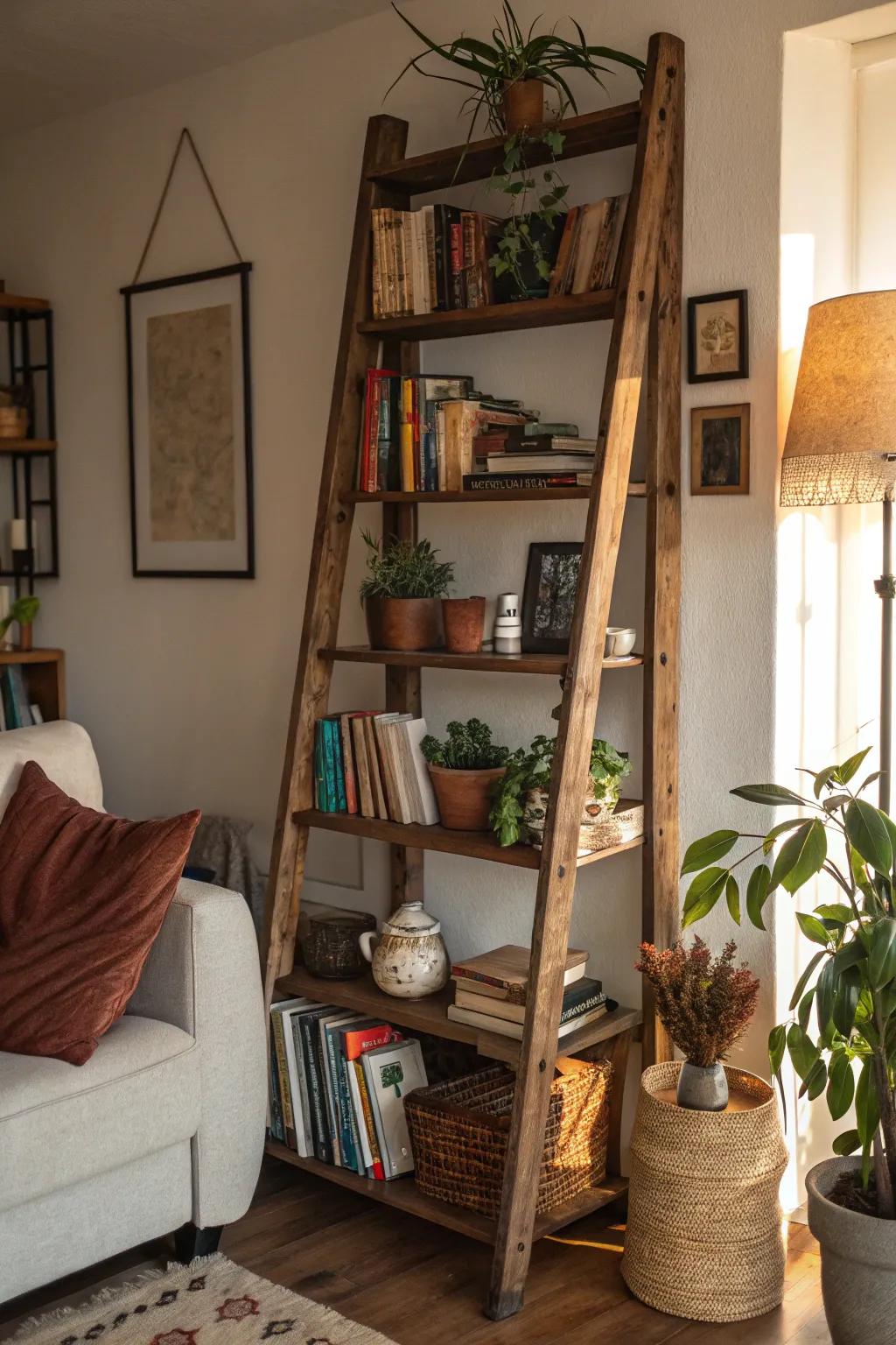A farmhouse tiered display harmonizes utility with style.