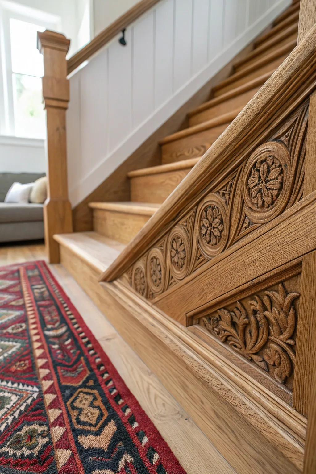 Upgrade your staircase with detailed boho-inspired trim for a hint of elegance and charm.