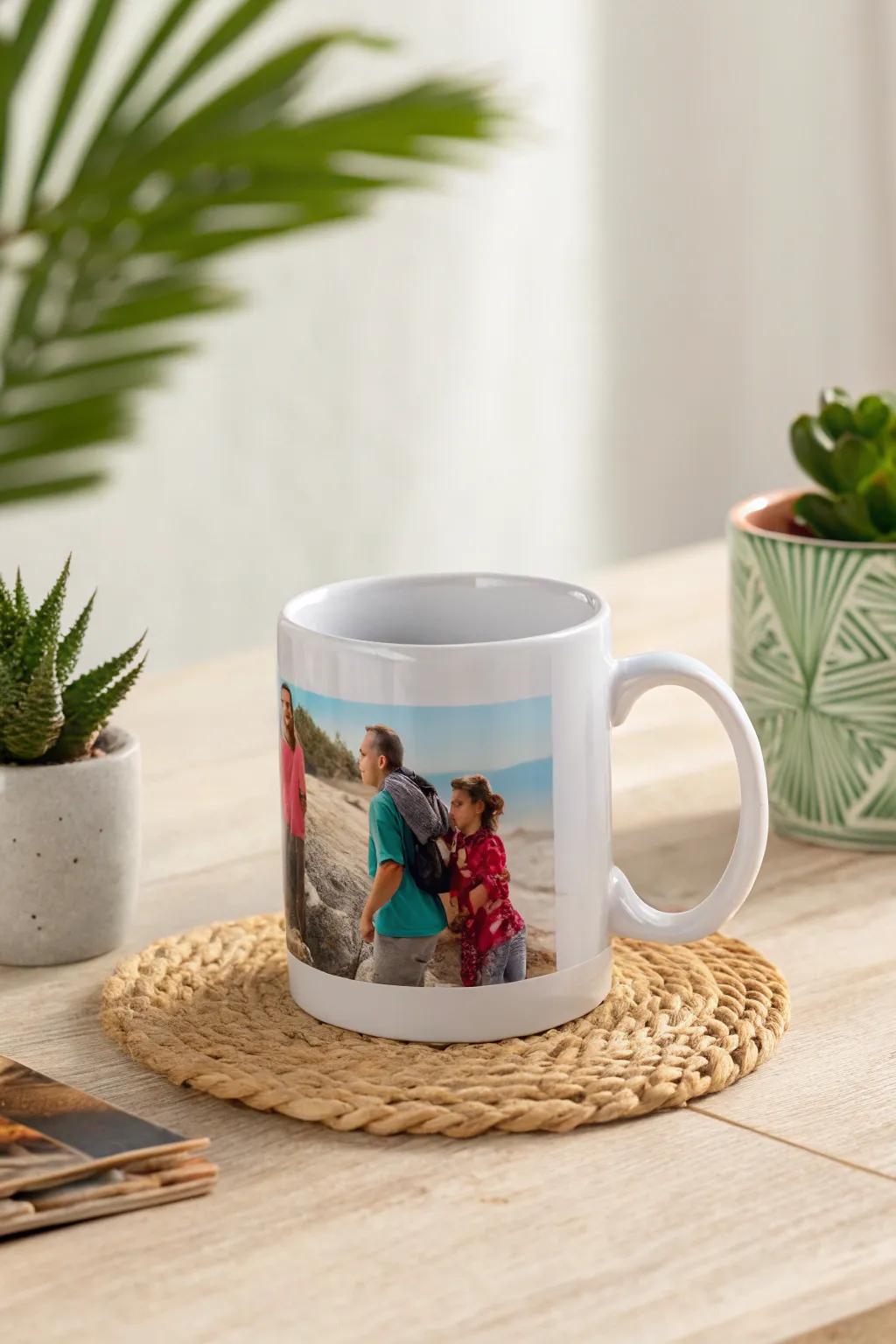 Drink your tea surrounded by cherished memories on this beautifully customized photographic mug.