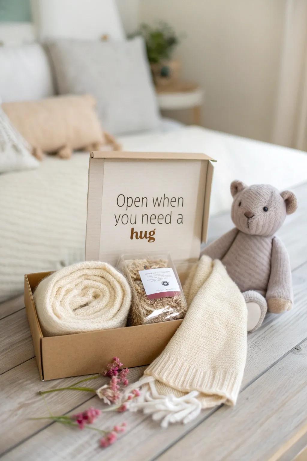 Surround yourself with comfort and warmth with a hug in a box, designed for those instances when you need it most. 🌿🧸☕