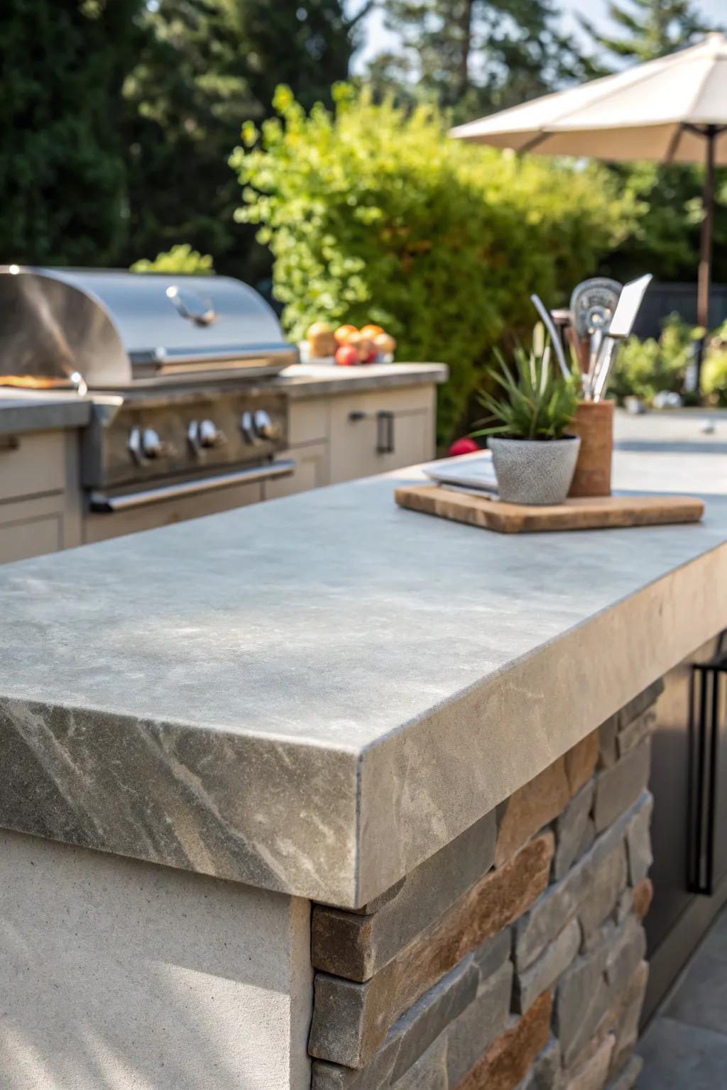 Enhance your outdoor cooking space with the classic appeal of a custom-made stone countertop.