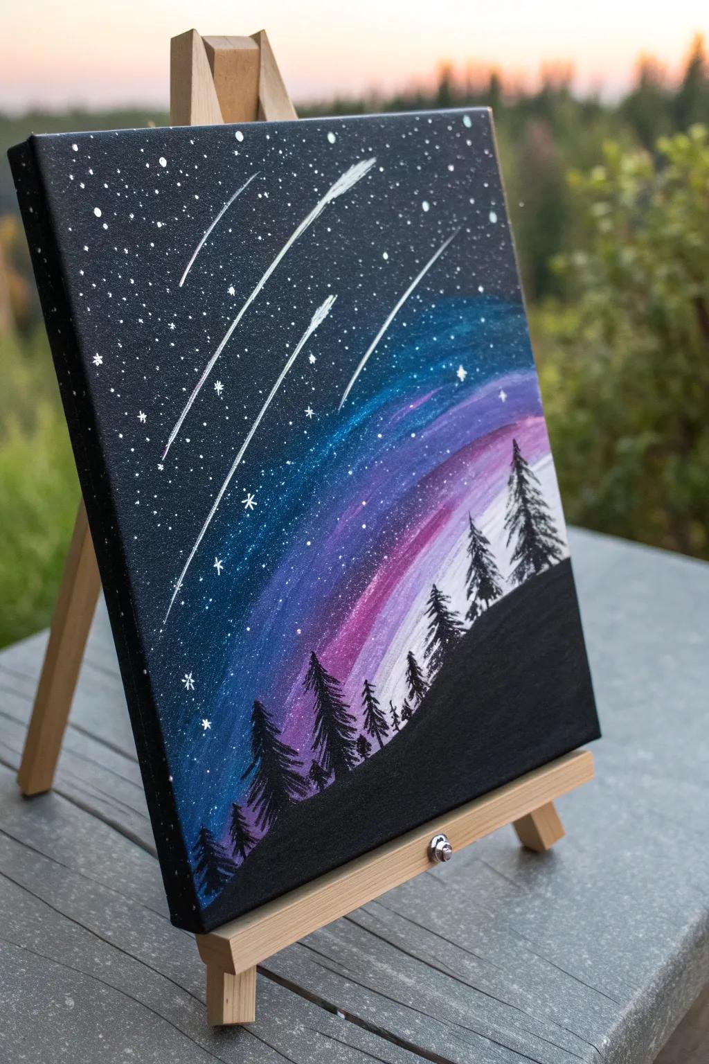 Seize the enchantment of the nocturnal sky with bewitching streaking stars, a seamless amalgamation of bohemian charm and minimalist refinement.